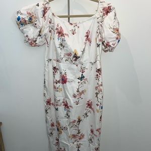 Shien White Floral Dress with puff sleeves